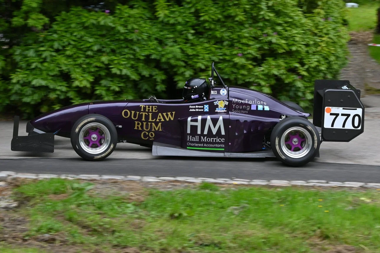 Purple single-seater formula car number 770 on a hillclimb, prepared by JD Motor Engineers